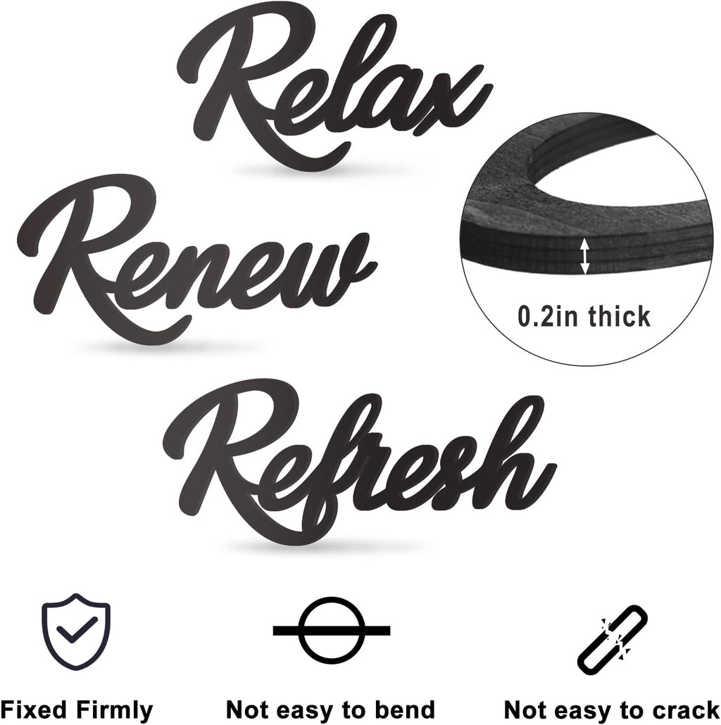3 Pieces Bathroom Decor Black Wooden Bath Room Sign Bathroom Wall Art Farmhouse Relax Renew Refresh Sign (black)