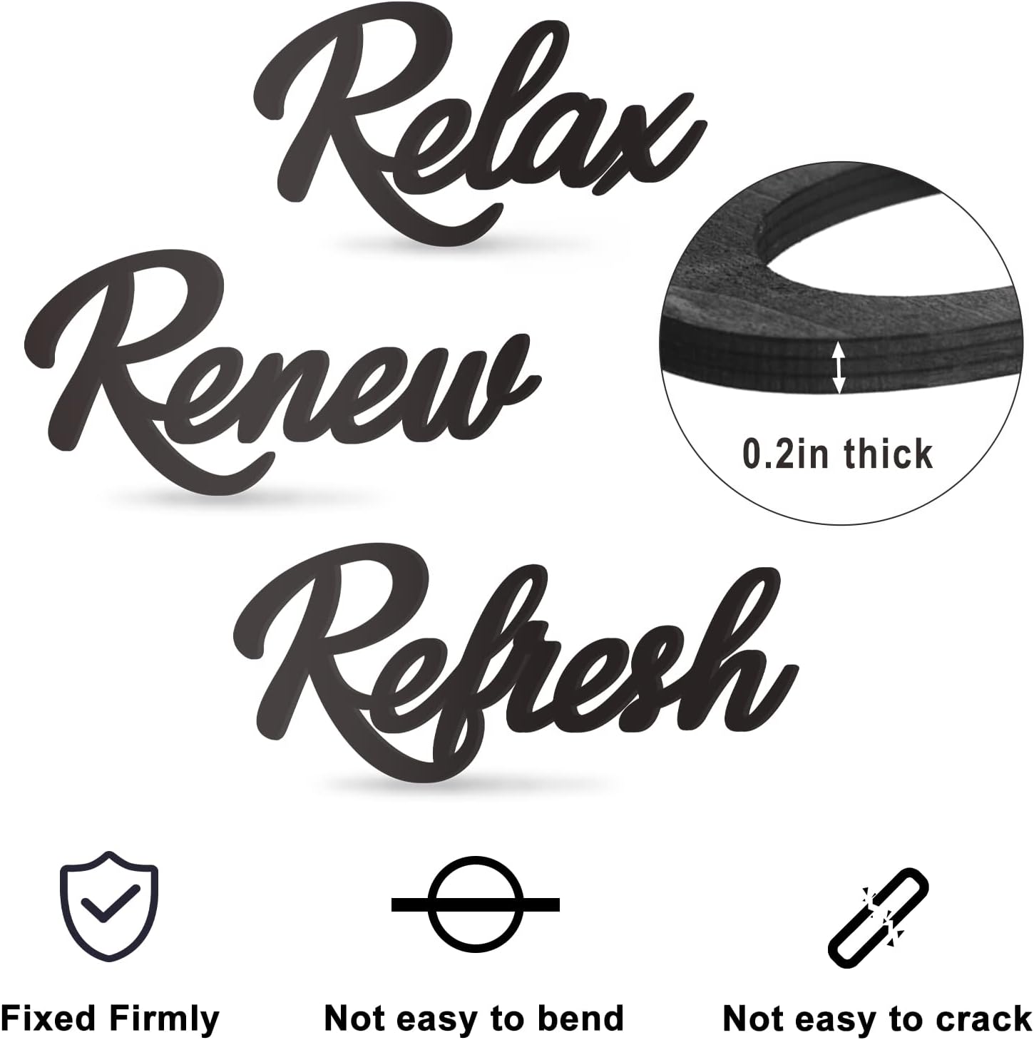 3 Pieces Bathroom Decor Black Wooden Bath Room Sign Bathroom Wall Art Farmhouse Relax Renew Refresh Sign (black)