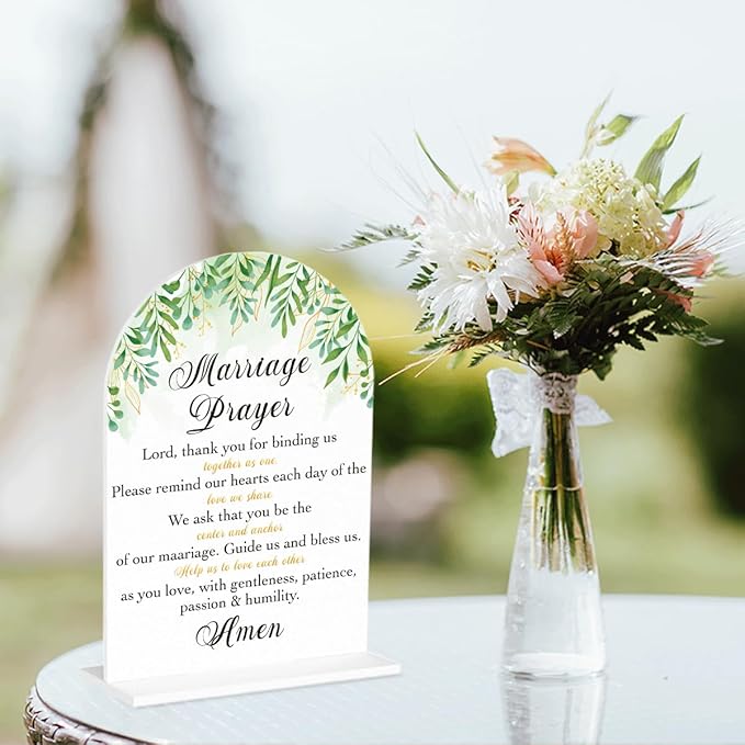 Marriage Prayer Sign, Wedding Engagement Bridal Shower Christian Religious Decor for Reception Ceremony Anniversary Party, Weddings White Acrylic Sign