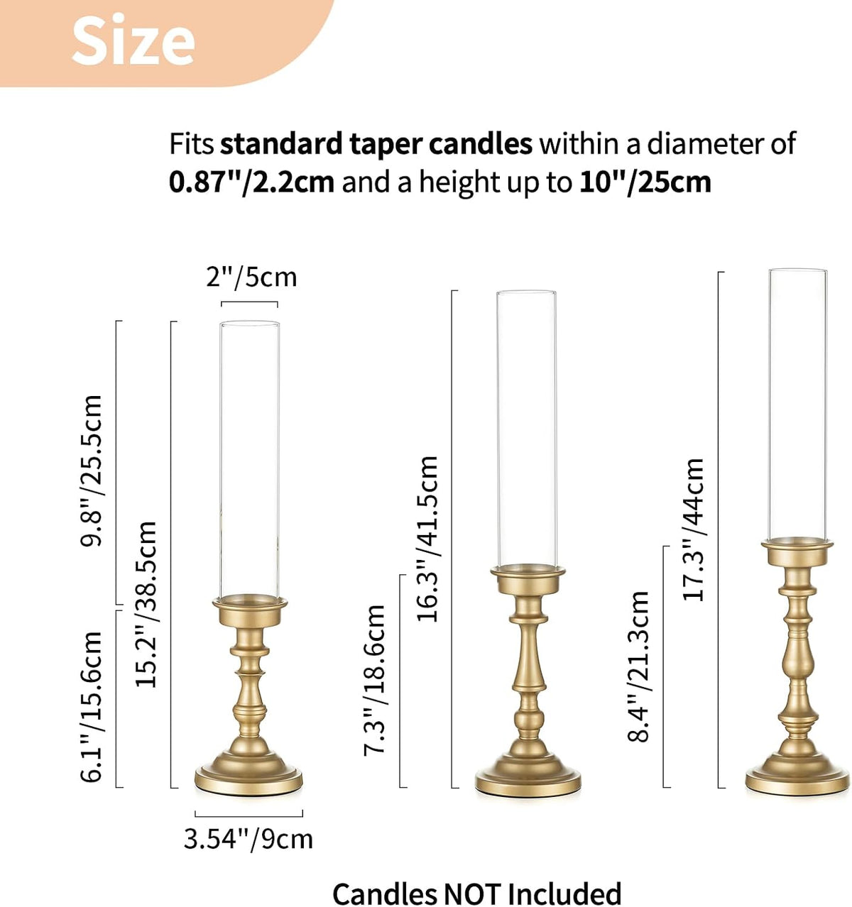 NUPTIO Hurricane Candle Holders, Set of 6 Gold Taper Holders with Glass