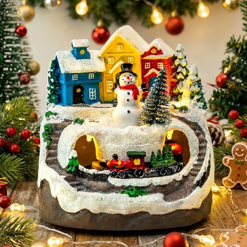 mxwcy christmas village house with moving train &, package contents