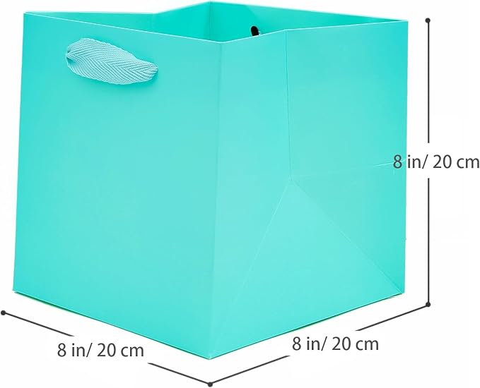 Teal Blue Paper Gift Bag Small Square Bottom Kraft Paper Bags with Handles for Wedding Baby Shower Birthday Party (Teal Blue, 8 x 8 x 8 in, 10 CT)
