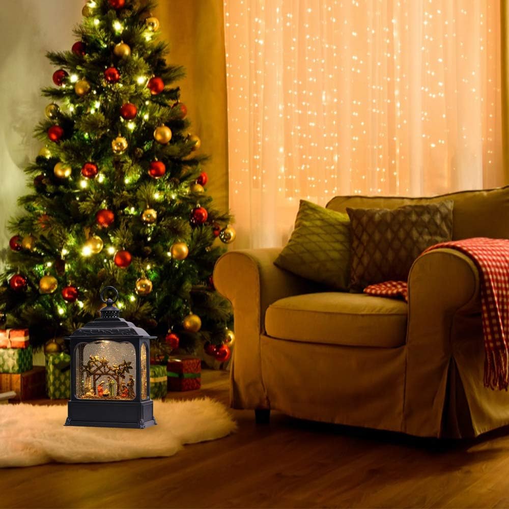 Wondise Christmas Musical Snow Globe Lantern with 6 Hour Timer, 11.2 Inch USB Cord & Battery Operated Spinning Water Glitters Lighted Singing Snow Globe Lantern Christmas (Nativity)