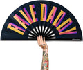 UV Glow Rave Fan, Bamboo Folding Clack Hand Fans Foldable for Men Women, Boots on the Ground Poping Fan for EDM Festival Line Dance Decoration, (Rave Daddy, Large 13")
