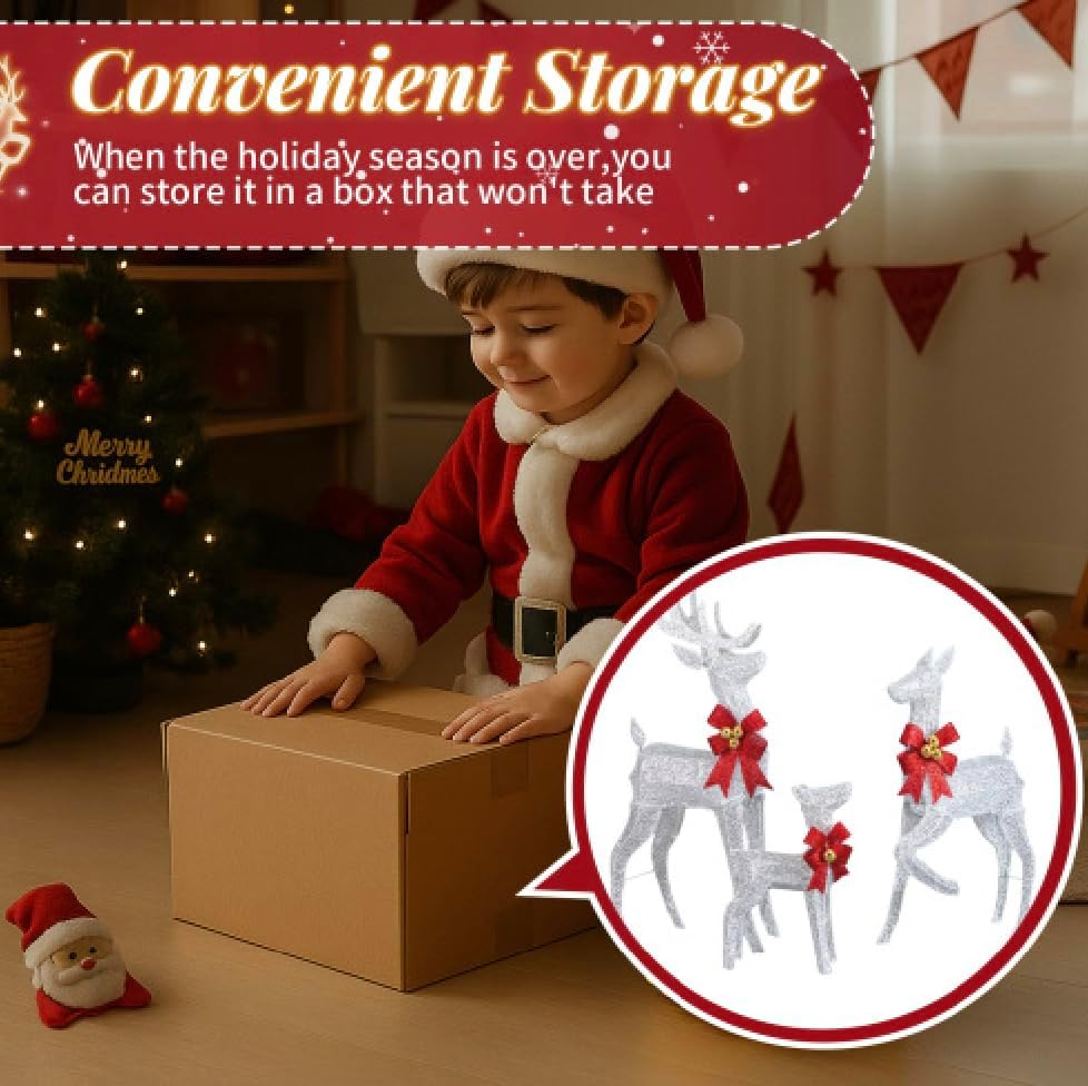 vingli 4ft silver lighted christmas reindeer family set, view 9