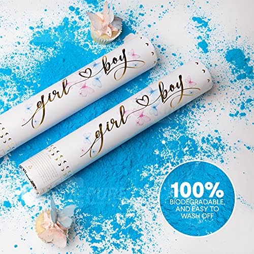 PrimePure Gender Reveal Confetti Cannon, Biodegradable Blue Powder, 2 Pack