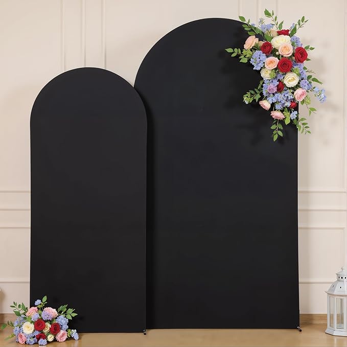 Black Arch Backdrop Cover for Wedding, Set of 2 Stretchy Spandex Fitted Arch Stand Cover for Baby Shower, Birthday Party Decor, Chiara Backdrop Cover with Double-Sided Design(7.2FT 6FT, Black)