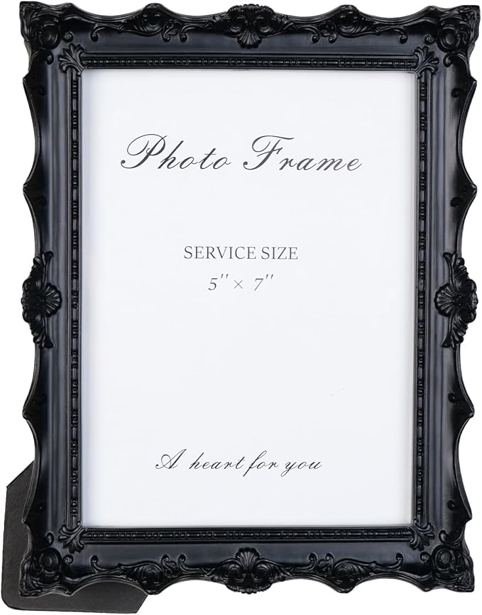 Cuspin 5x7 Black Picture Frame, Handcrafted Resin Frame with Exquisite Carved Details & Glass Front, Vintage Antique Design for Wall Hanging or Tabletop Display, Home Decor