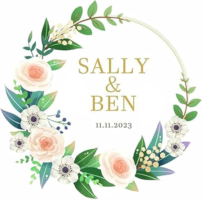Custom Stickers for Weddings, Birthdays & Businesses - Personalized Labels with Your Logo - Waterproof, Fade and Heat Resistant - Pack of 100-1000 (Wreath P, 3 Inch)