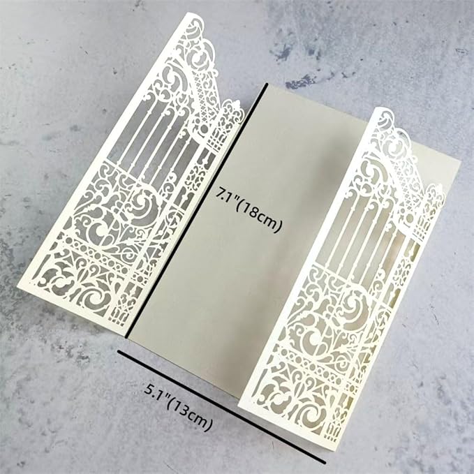 MillaSaw Pearl Ivory Laser Cut Wedding Invitation Card Fence Design For Wedding Engagement Birthday Party 25 Sets (IVORY PEARL PAPER, 4.9"x7.1")