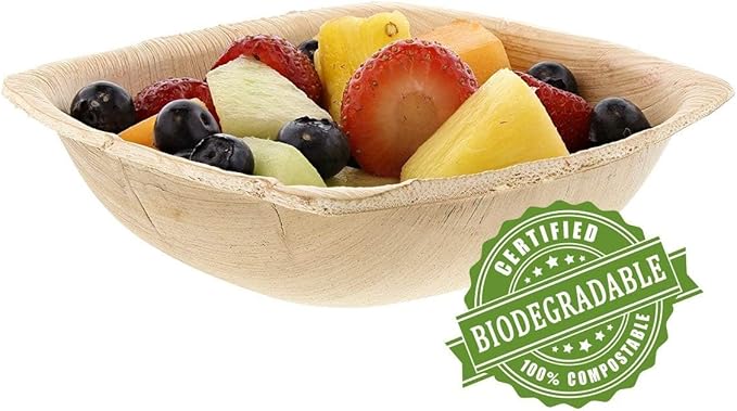 Disposable Palm Leaf 5" Square Bowl (50 pcs) Dipping Bowls | Bamboo Like| All Natural and Biodegradable | Charcuterie Boards, BBQs, and Parties