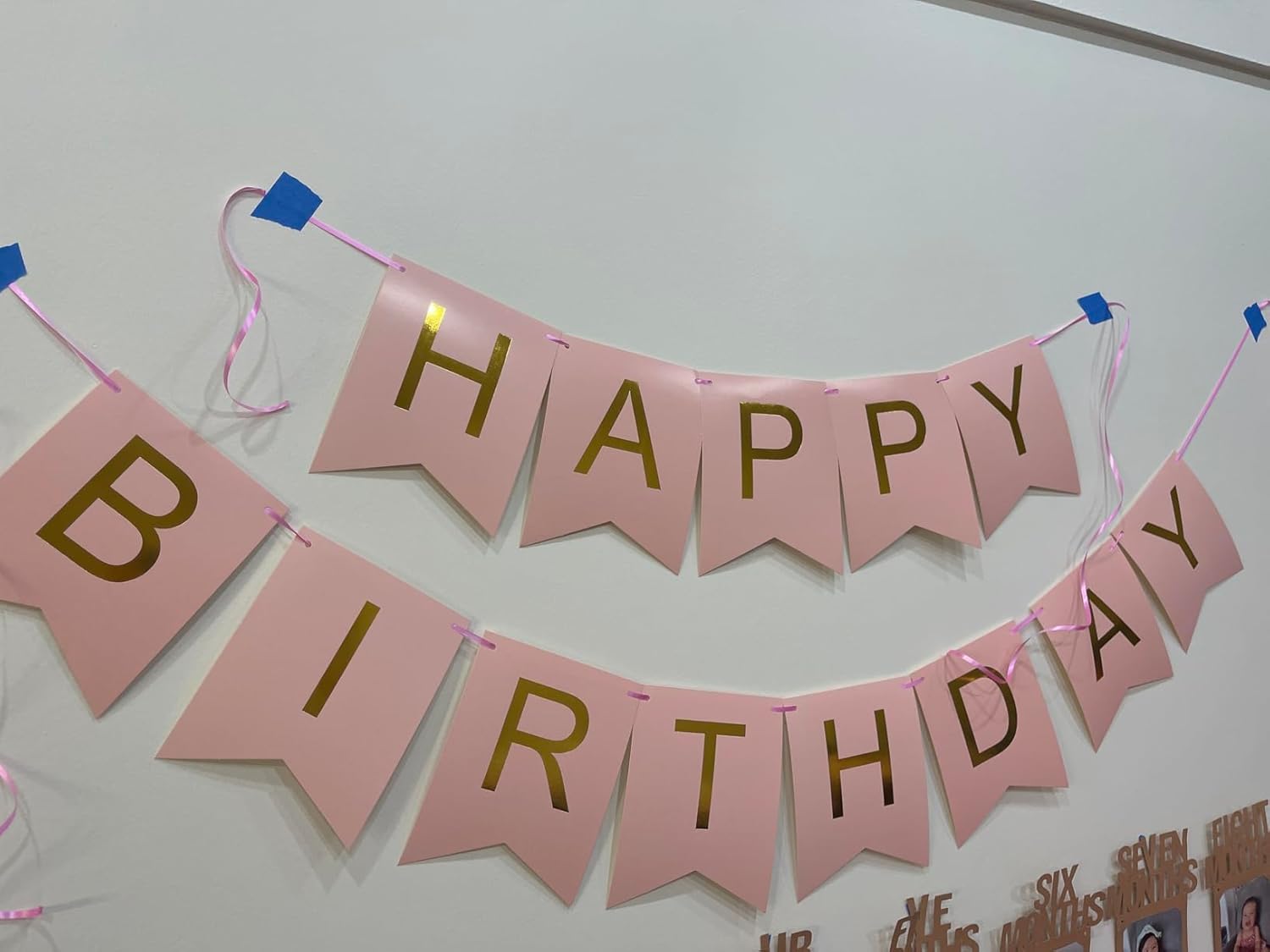 Happy Birthday Banner Pink Birthday Signs Party Supplies Garland Decorations Nursery Hanging Decor (Soft Pink)