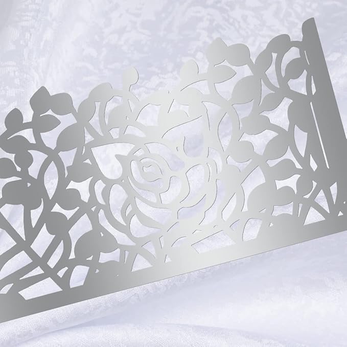 100pcs Disposable Rose Flower Paper Napkin Rings Laser Cut Foil Paper Napkin Holder, Leaf Vine Serviette Rings for Table Decoration,Christmas,Wedding,Party (Silver) (Pack of 2)