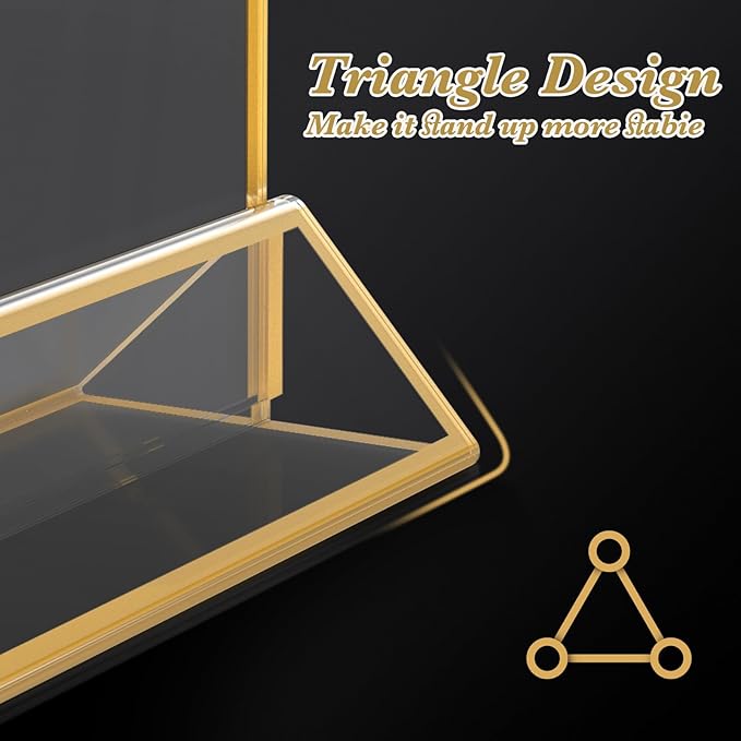 Gold Acrylic Sign Holder 5x7, 16 Pack Wedding Gold Frame Table Number Holders Vertical, Clear Picture Frames Flyer Stands Tables Menu Holder, Double Photo Paper Display Holder for Party, Home, Office