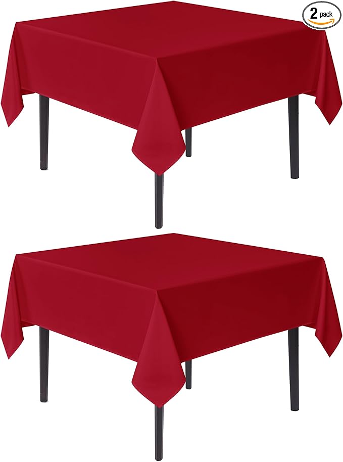 sancua Christmas Red Square Tablecloths 70x70 Inch, 2 Pack - Fabric Table Cloth for Square or Round Tables, Washable Polyester Table Cover for Dinner, Holiday Party, Decorative Display Tables