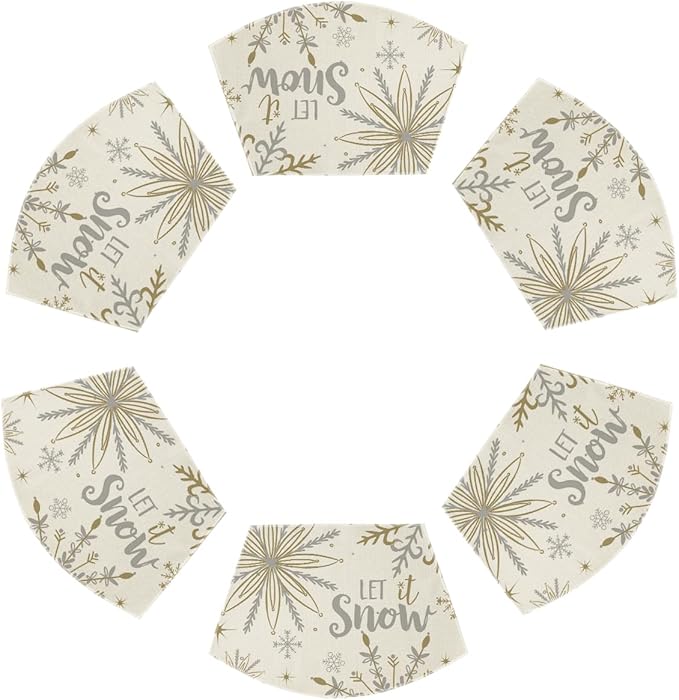Artoid Mode Christmas Snowflakes Wedge Shape Placemats for Round Table Set of 6, Let it Snow Winter Winter Seasonal Kitchen Dining Table Decoration for Indoor Party Home