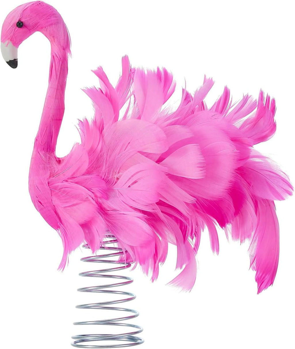 Pink Flamingo Christmas Tree Topper, Flamingo Tree Toppers with Fluffy Artificial Feathers, Christmas Home Holiday Ornament (Pink, 9.8" * 9.1" * 5")