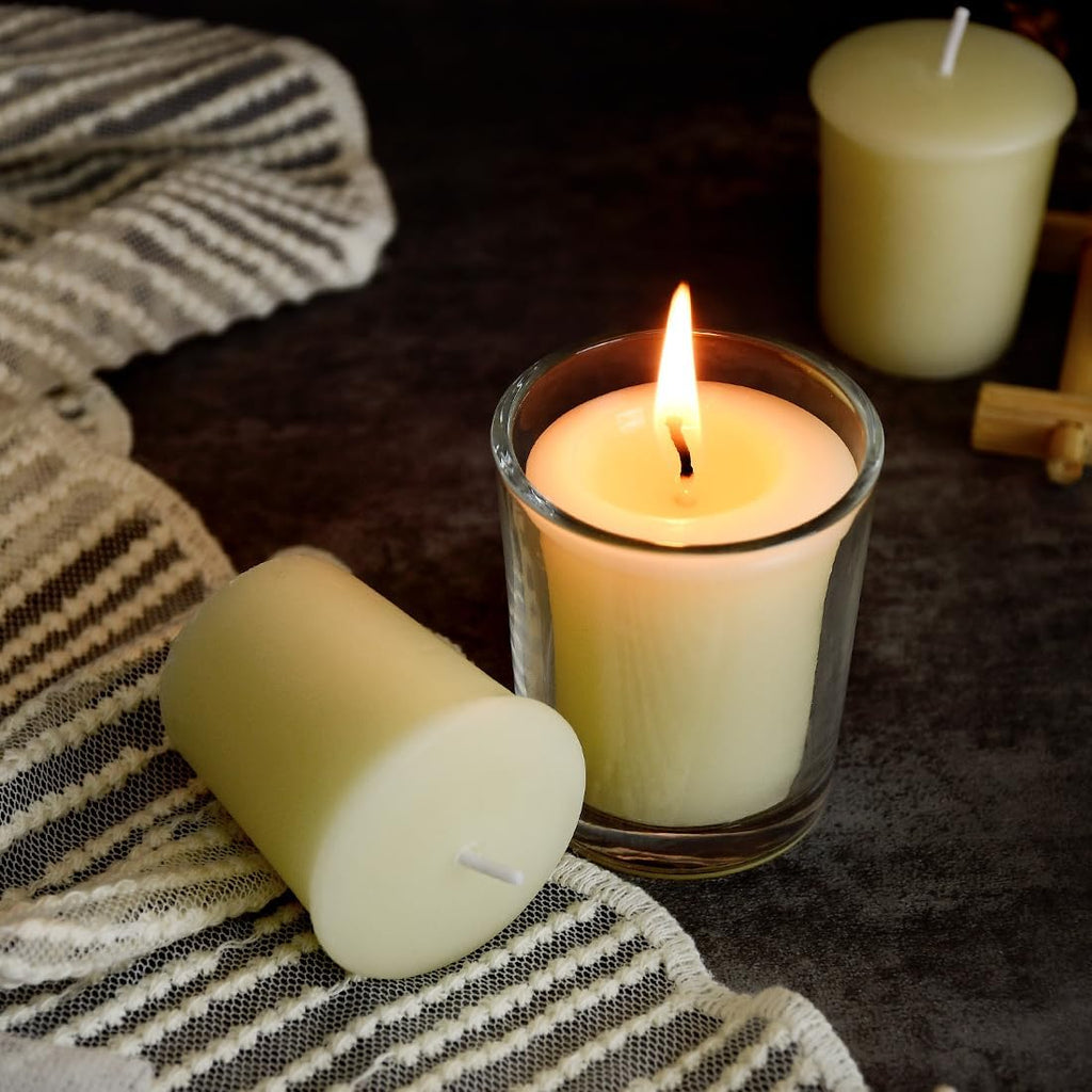 Pure Ivory White Beeswax Votive Candles-4 Pack Natural Votives Set for Home Room Decor Party Wedding Spa,12 Hours Burn