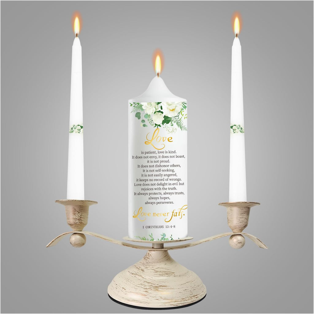 LakWilows Unity Wedding Candles Ceremony Set with Holder, Stable Rustic Unity Candle Stand, Christian Unity Wedding Candle Set with 1 Pillar and 2 Taper Candles