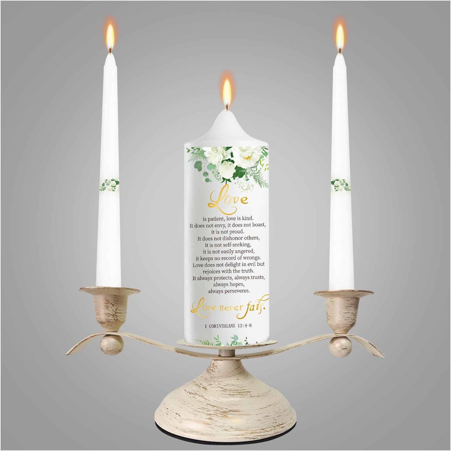 LakWilows Unity Wedding Candles Ceremony Set with Holder, Stable Rustic Unity Candle Stand, Christian Unity Wedding Candle Set with 1 Pillar and 2 Taper Candles