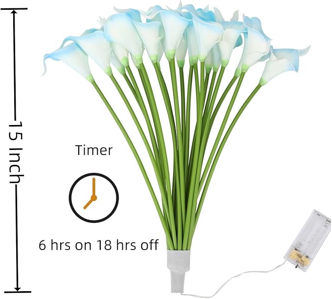 20pcs Artificial Calla Lily Bouquet Lamp Faux Floarl Night Light Real Touch Flower Night Lamp LED Calla Lily Lighted Artificial Flower for Her Gifts Home Kitchen Decor(Light Blue)