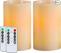 Homemory 5"x3" Wax Flameless Candles, Battery Operated LED Pillar Candles with Remote Control & Timer, Amber Yellow Flickering Light for Party, Wedding, Festival, Ivory, Indoor Only, Set of 2