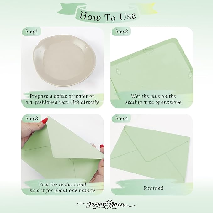 50 Pack 5x7 Envelopes Letter Size, Green A7 Envelopes Self Seal for Wedding Invitation, Envelope 5.4x7.6 for Greeting Cards, Photos, Baby Shower, Graduation, Thank You Cards, Announcements