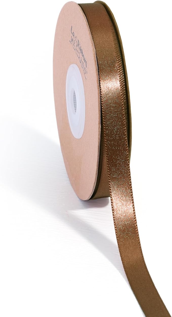 LaRibbons Brown Satin Ribbon 3/8 Inch 50 Yards Thin Luxury Double Faced Mocha Mousse Silk Ribbon for Flower Bouquet Crafts Gift Wrapping Wedding Decoration
