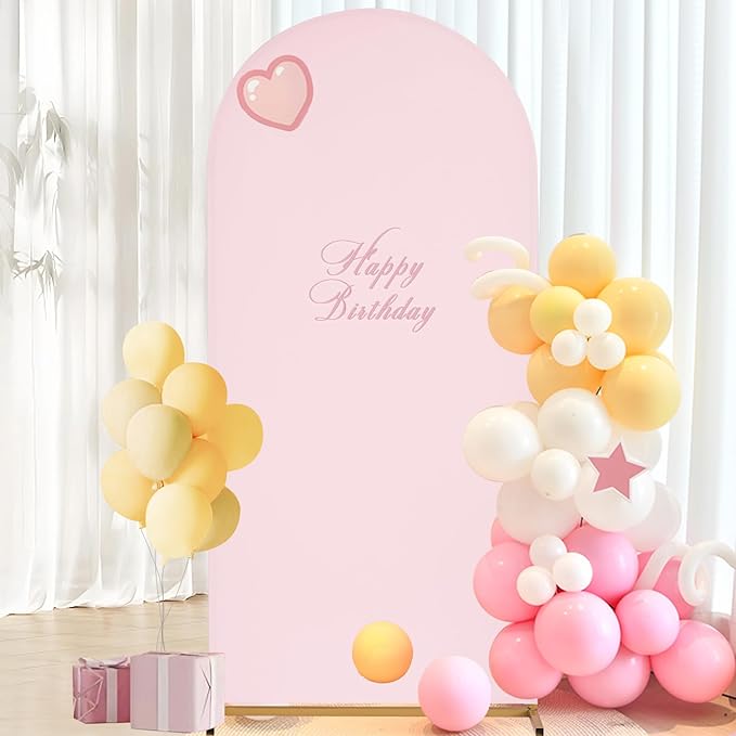 SoarDream Arch Backdrop Cover Pink Spandex Fitted 5FT Pink Wedding Arch Covers Balloon Round Top Chiara Arch Backdrop Fabric for Bridal Shower Wedding Birthday Party Stage Decoations
