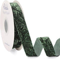 Ribbli Forest Green Velvet Ribbon 1 Inches Luxury Crinkled Green Christmas Ribbon for Gift Wrapping Crafts Home Decor-Continuous 10 Yard