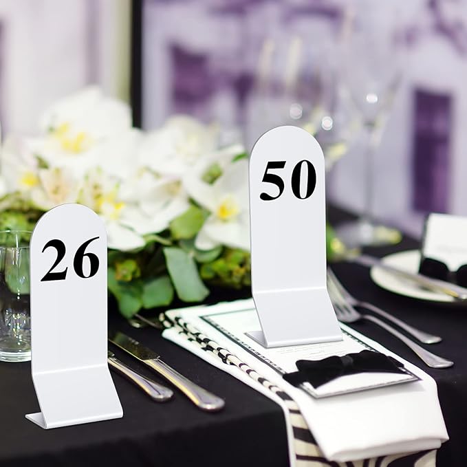 Remerry 50 Pcs Table Numbers 1-50 Acrylic Double Sided Number Cards Acrylic Tent Table Holders Tent Cards Wedding for Restaurant, 2.36 x 6.3 Inch (White)