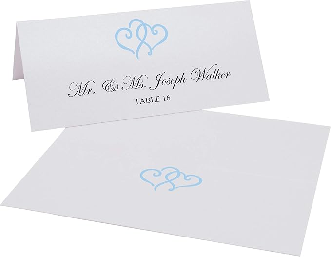 Linked Hearts Place Cards, Light Blue (Choose Color), Set of 25, Pre-cut and Scored - Wedding, Party, Dinner, and Special Events - Made in the USA
