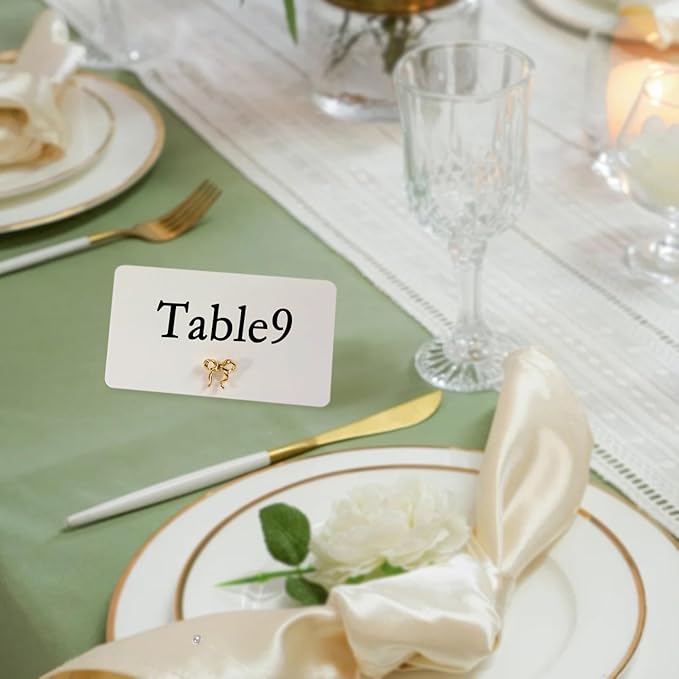 26Pcs Decorative Bow Place Card Holders Bulk Gold Name Card Stands Set Photo Holders for Wedding Birthday Party,Table Place Cards, Food Signs，Name Tag