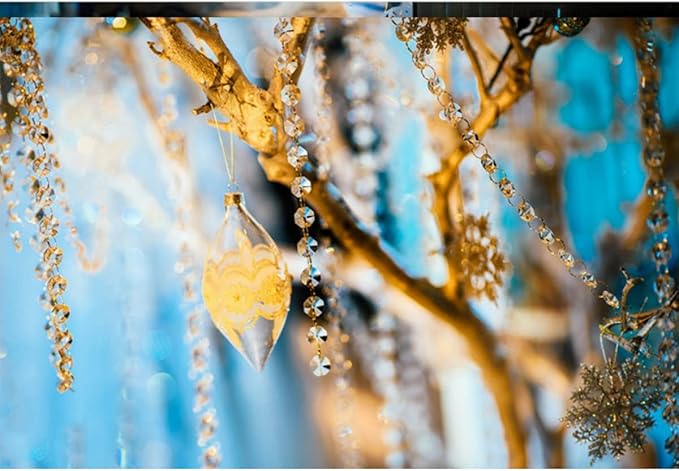 16FT Clear Crystal Glass Garland Strands,Hanging Chandelier Bead Chain,Hanging Ornament String Decorations for Centerpiece,Christmas Tree,Wedding, Party,Celebration