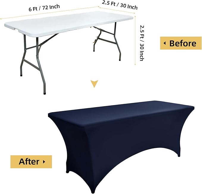 6-Pack 6ft Spandex Table Covers for Rectangle Standard Folding Tables - Wrinkle Resistant Stretch Tablecloths - Ultimate Fitted Table Protector for Parties, Trade Shows, Wedding