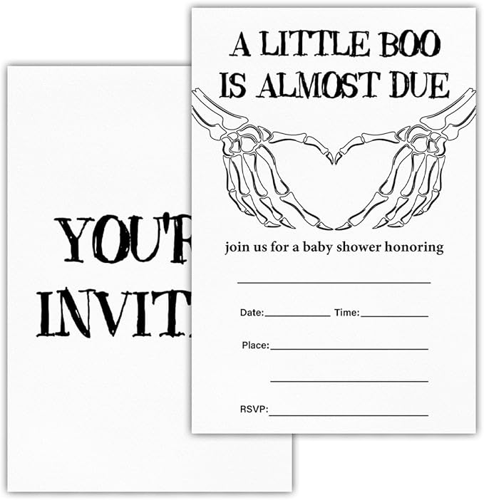Halloween Baby Shower Party Invitations, Gothic Skeleton Spooky Baby Shower Party Fill in Invites Cards With Envelopes (20 Count) Double Sided Design, a Little Boo Is Almost Due