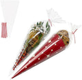EKAPACKAGING 100Pcs 7x15 Inches Clear Cone Shaped Treat Cellophane Bags Twist Tie Triangle Christmas Party Favor Cotton Candy Bags With Ties For Popcorn, Chocolates, Ice Cream Cone