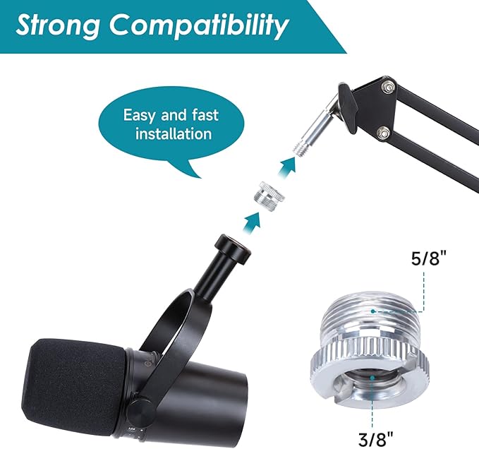 YOUSHARES MV7 Wall Mount Boom Arm Stand with Mic Windscreen and Table Mount Clamp, Mic Stand Arm with Pop Filter Compatible with Shure MV7 and Shure MV7X Microphone