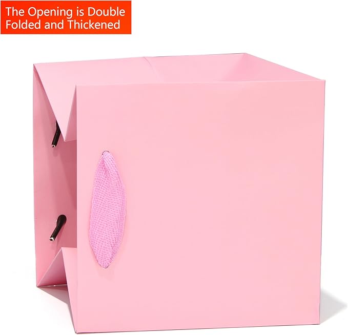 Pink Square Gift Bag 8 in Paper Gift Box Large Square Bottom Kraft Paper Bags with Handles for Party Favor, Birthday Gift Bags (Pink, 8 x 8 x 8 in, 10 CT)