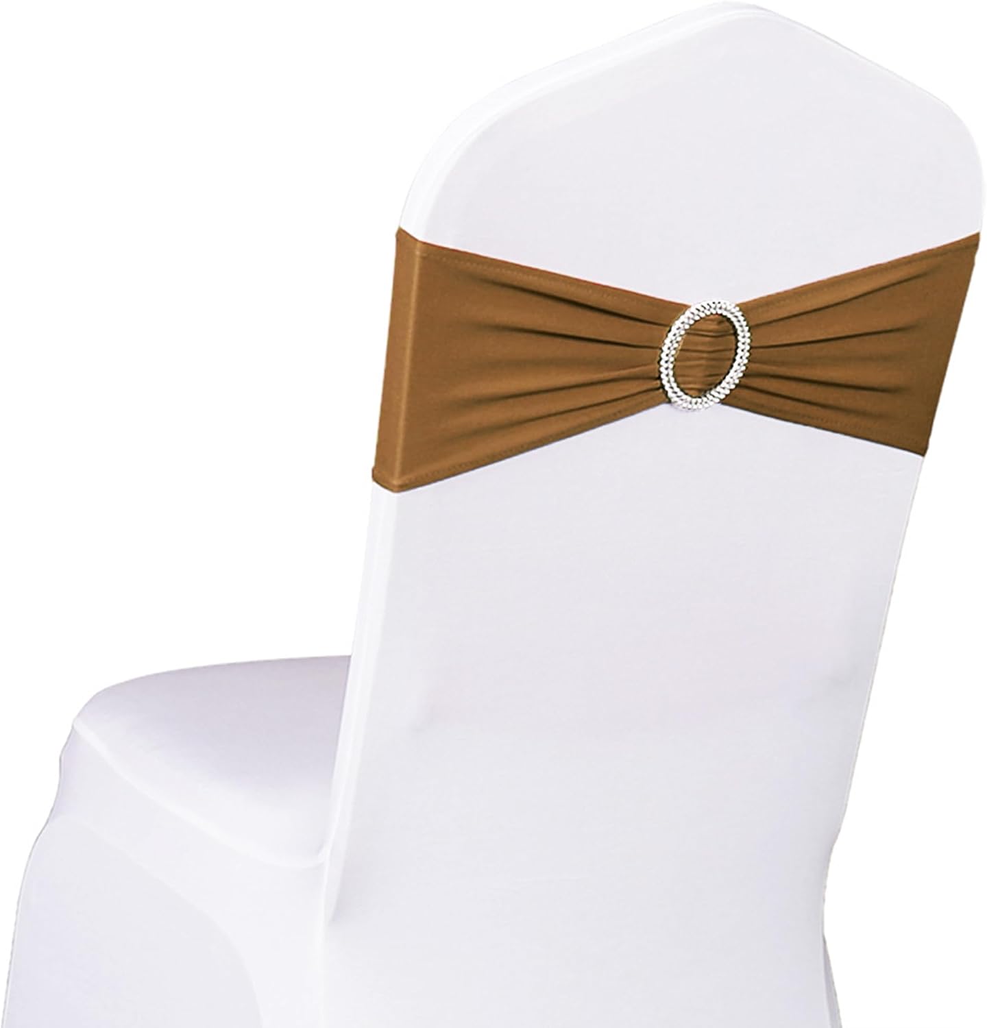 Pack of 50 Spandex Light Brown Chair Sashes for Wedding Coffee Chair Bows Sashes Fitting Birthday Party Ceremony Bridal Baby Shower Decor (Bran/Light Brown)