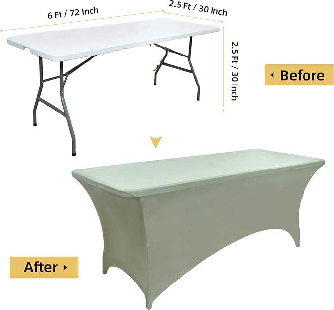 122 6-Pack 6ft Spandex Table Covers for Rectangle Standard Folding Tables - Wrinkle Resistant Stretch Tablecloths - Ultimate Fitted Table Protector for Parties, Banquet, and Wedding