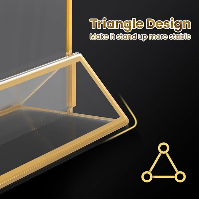 Acrylic Gold Sign Holders 4x6, 12 Pack Wedding Gold Table Number Holders, Double Sided Photo Display Picture Frame Paper Stand, Clear Flyer Stand Menu Holder for Wedding, Home, Party, Restaurant
