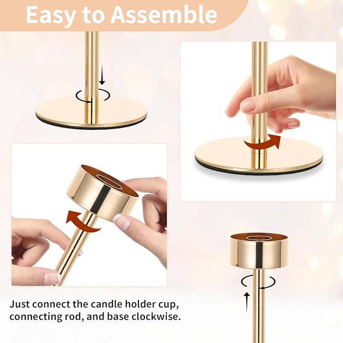 NUPTIO Hurricane Candle Holder for Candlestick: 6 Pcs Gold Taper Candlestick Holders - Tall Modern Candles Stick Decor with Cylinder Shape Cover for Dinner Table Centerpiece