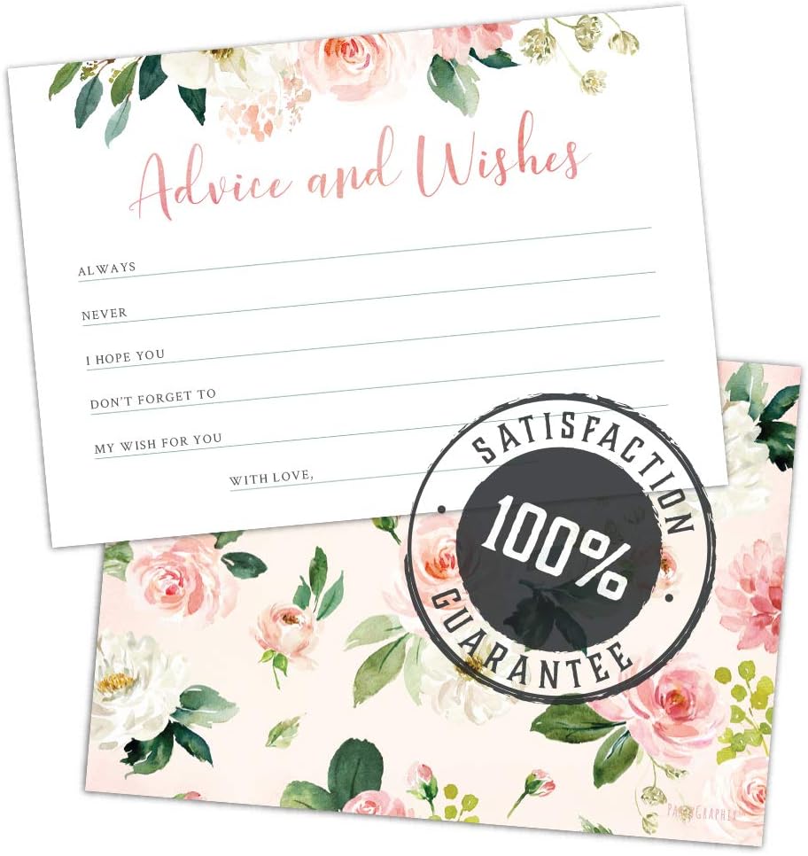 Set of 50 Advice and Wishes Cards - Double Sided Floral Cards, Perfect for the Bride and Groom, Baby Shower, Bridal Shower, Wedding Shower, Graduation Party, Retirement Party, Anniversary
