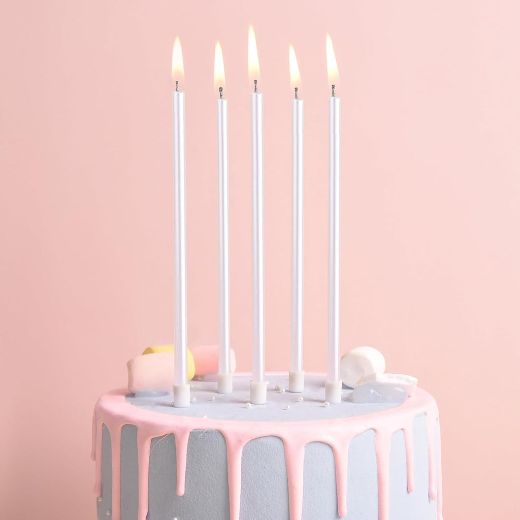 PHD CAKE Pearl White Long Thin Birthday Candles, Cake Candles, Birthday Parties, Wedding Decorations, Party Candles