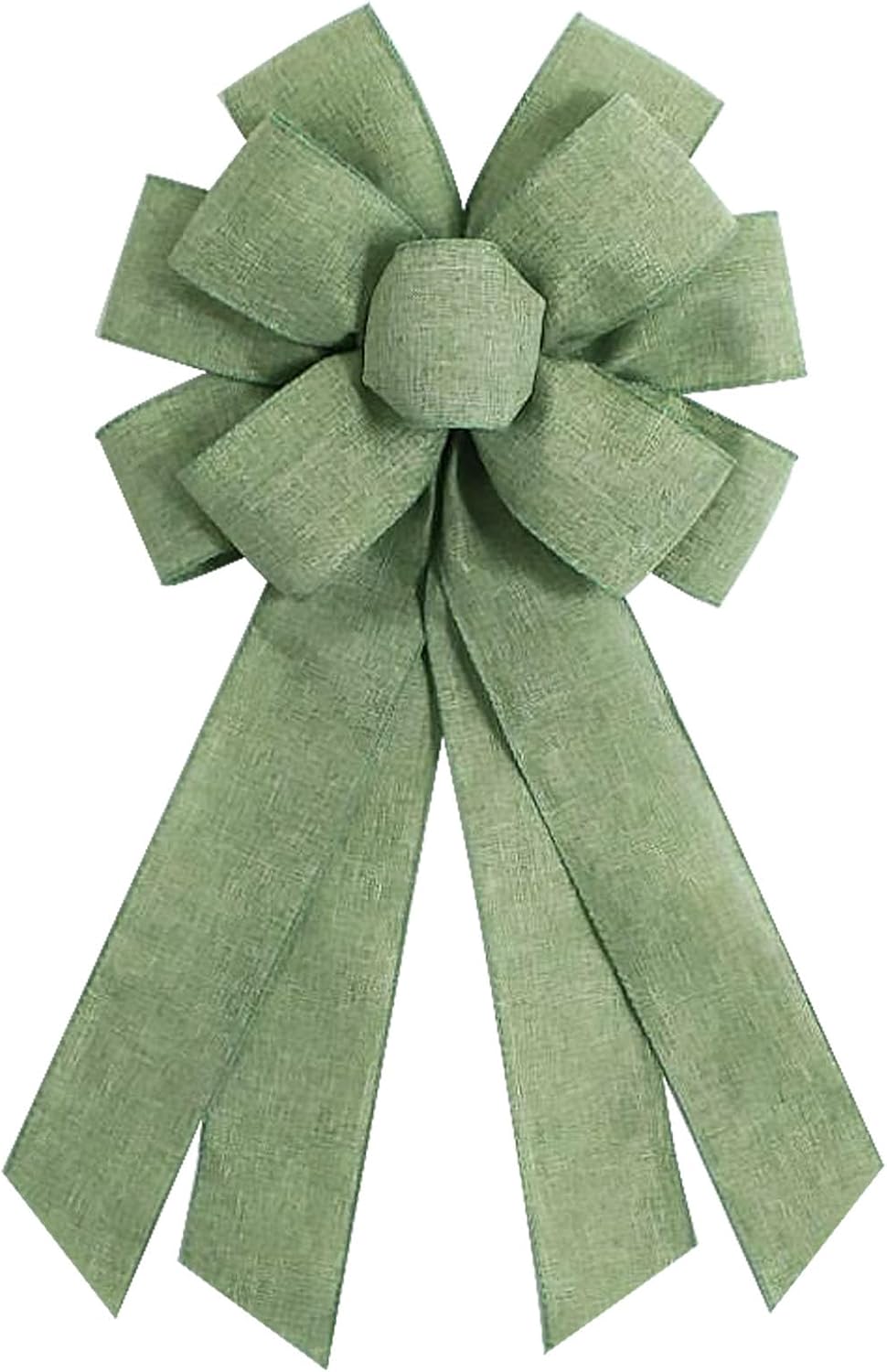 Sage Green Burlap Wreath Bow 20 x 11 Inches Birthday Bows Baby Shower Farmhouse Ribbon Bow Tree Ornament for Home Front Door Decorations