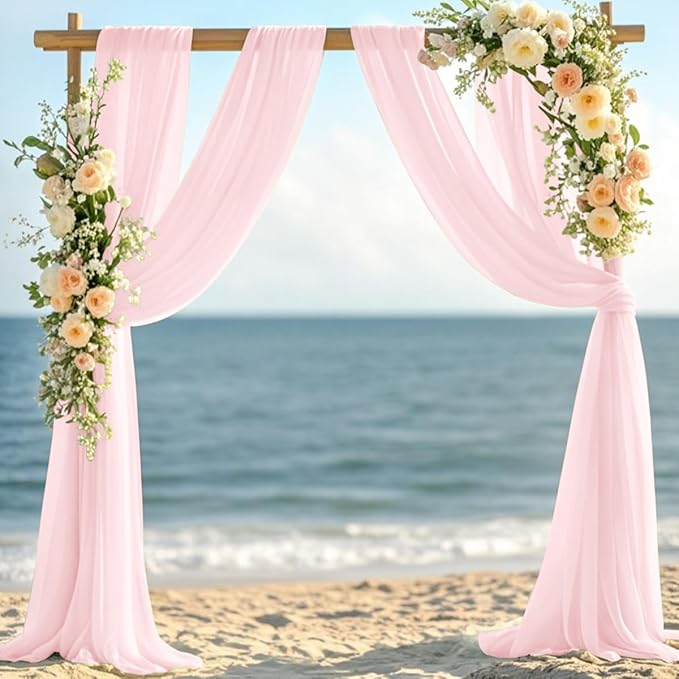 Pink Elegant Arch Draping Fabric 2 Panels Outdoor 29" × 20Ft Sheer Chiffon Curtain Drapes for Fall Wedding Ceremony Birthday Party Garden Brunch