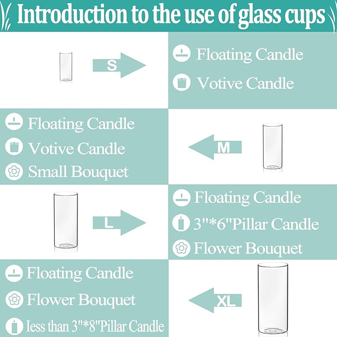 Set of 16 Pcs Glass Cylinder Vases for Centerpieces with 24 Pcs White Floating Candles for Centerpieces Glass Candle Holder for Table Shelf Wedding Party Home Decor (4"+6"+8"+10")