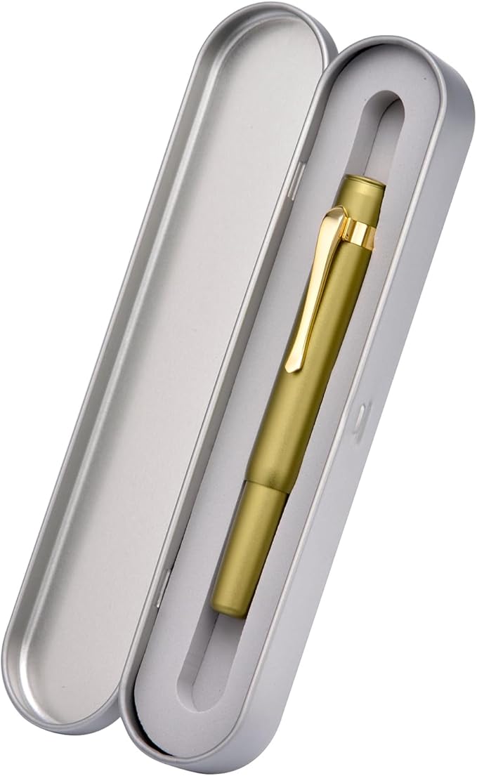 HONG DIAN M2 Black Forest Mini Fountain Pen, Extra Fine Soft Nib & Sleek Shape Aluminium Short Pocket Travel Pen (Olive Green)
