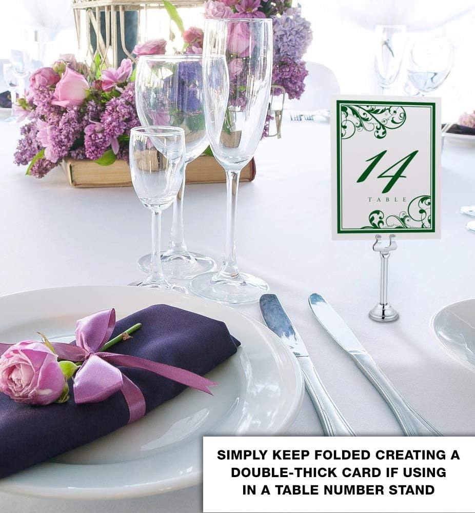 Scribble Vintage Swirl Table Numbers, Hunter Green, 1-125 | Double Sided Tent or For Use in a Stand - Wedding Receptions, Special Events, Parties, and Restaurants - Made in the USA